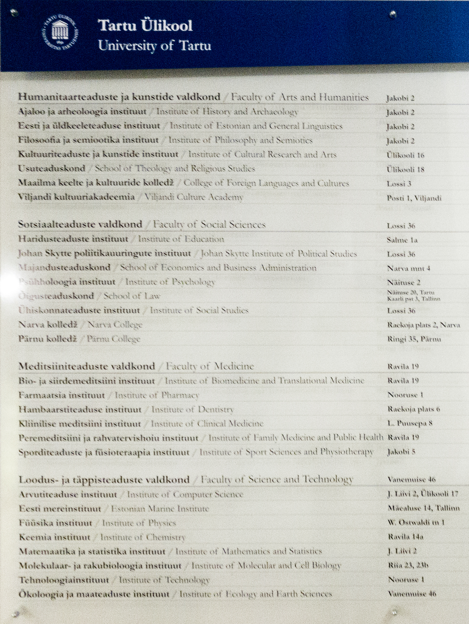 The faculties of the University of Tartu