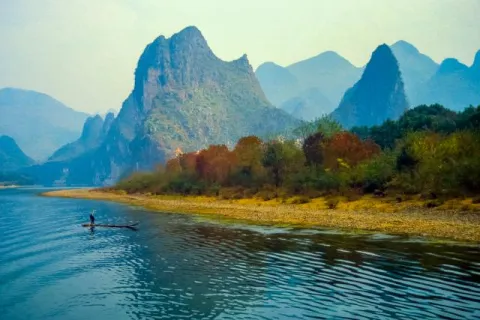 The karst landscapes on the Li River near Guilin