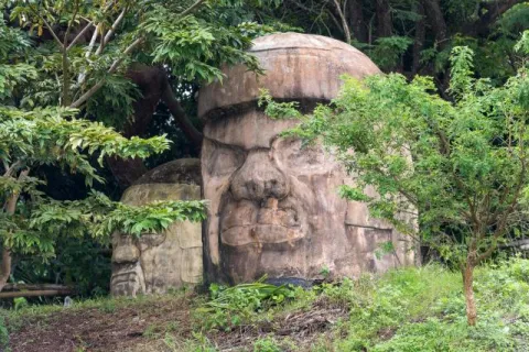 Colossal heads of the Olmecs on Lake Catemaco