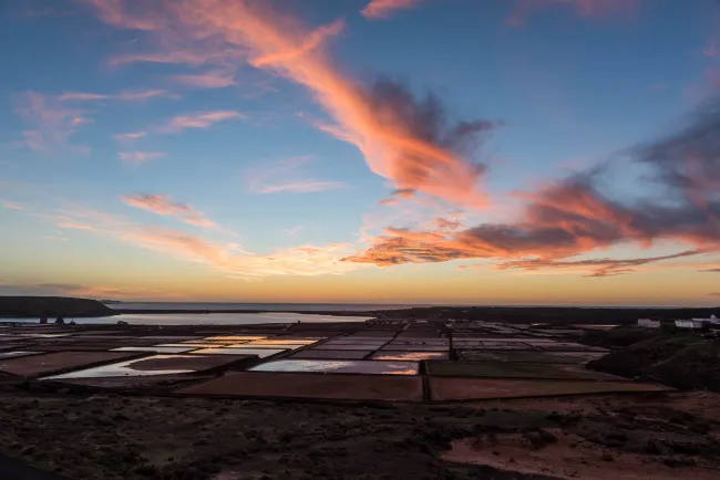 Sunset over the salt pans of Lanzarote