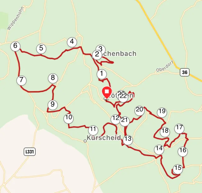 24 km mit 600 HM auf den Bergrücken des Hanfbachtals