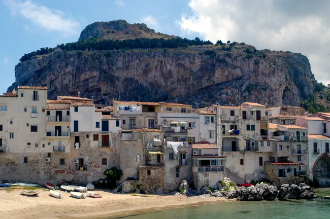 Cefalu at the foot of a mountain