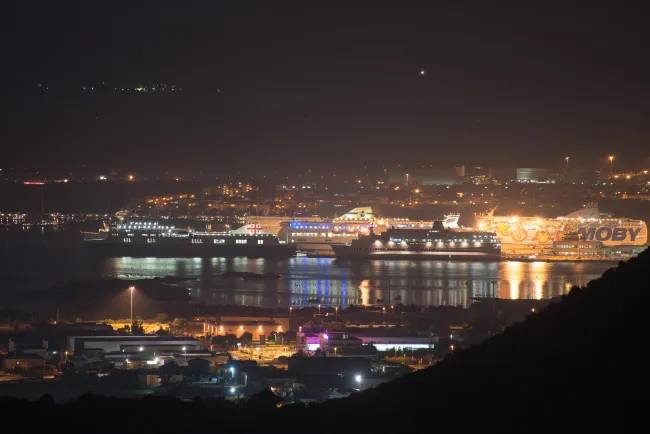 The port of Olbia at night