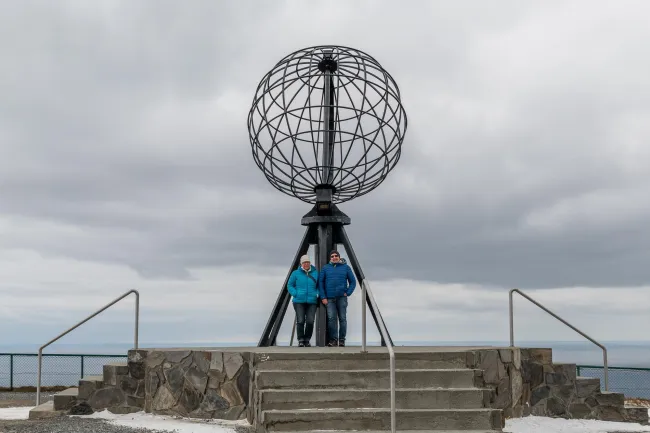 Karin and Jürgen at the North Cape Monument