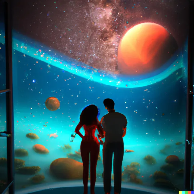 A happy couple between the planets