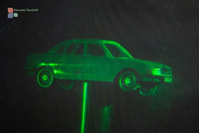 White light hologram of a car model