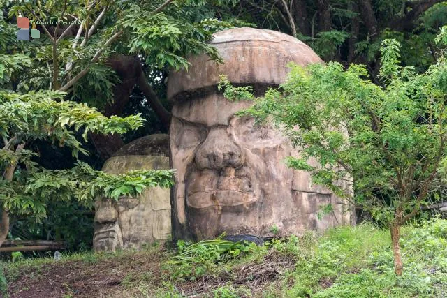Colossal heads of the Olmecs on Lake Catemaco