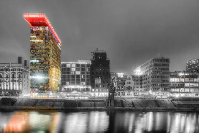 Buildings in the Medienhafen in Düsseldorf as Color-Key picture