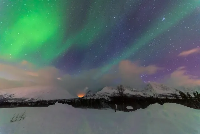 Northern lights in the Lyngenfjord Alps at the seventieth latitude