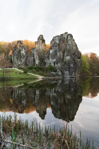 The Externsteine are reflected in the Wiembecke pond