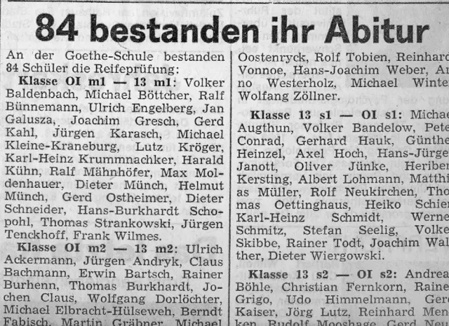 Abitur 1974 in Bochum