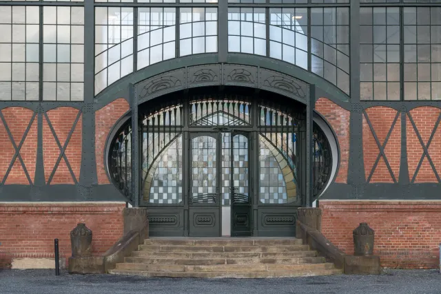 The Art Nouveau gate of the machine hall at Zollern colliery in Dortmund