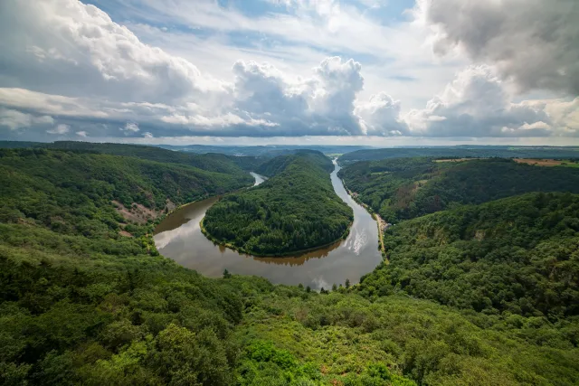 The Saar loop photographed from the observation tower of the treetop path.