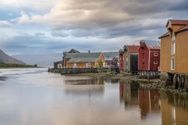 The colorful houses of Mosjøen on the Vefsn river