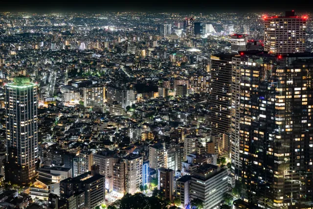 Panorama der leuchtenden Skyline Tokios